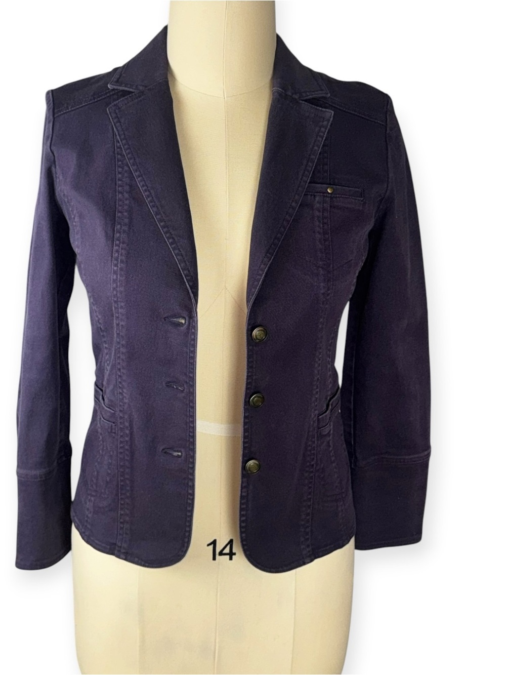FDJ French Dressing Purple Washed Denim Blazer Jacket Small Petite